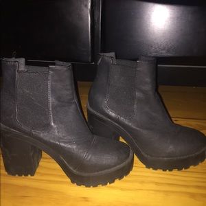 Chunky black pleather booties